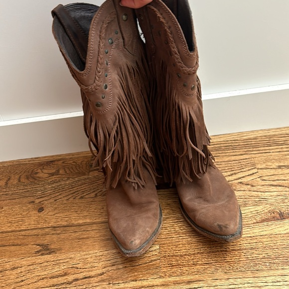 Liberty brown cowboy boots with fringe 8.5 - Picture 2 of 7